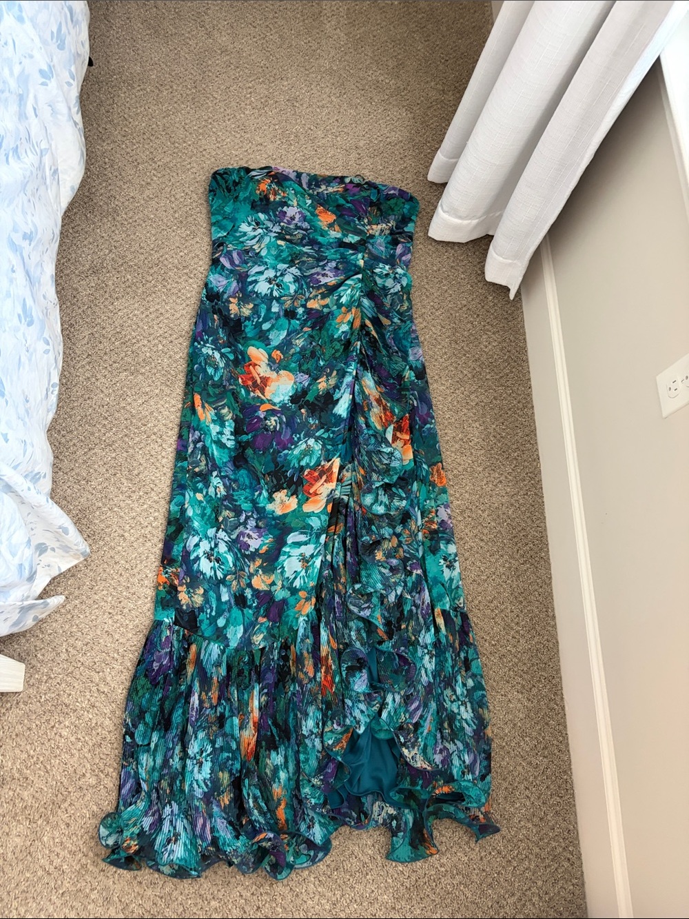 Xscape Pleated Ruffle Strapless Mermaid Gown